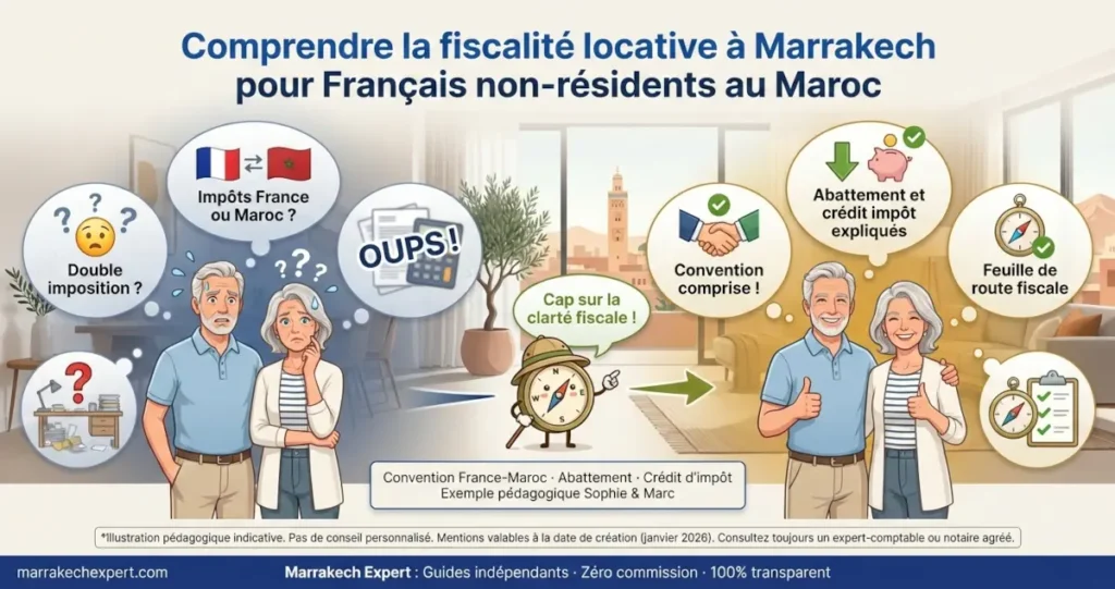 Comprendre la fiscalité locative à Marrakech pour français non-résidents au Maroc.